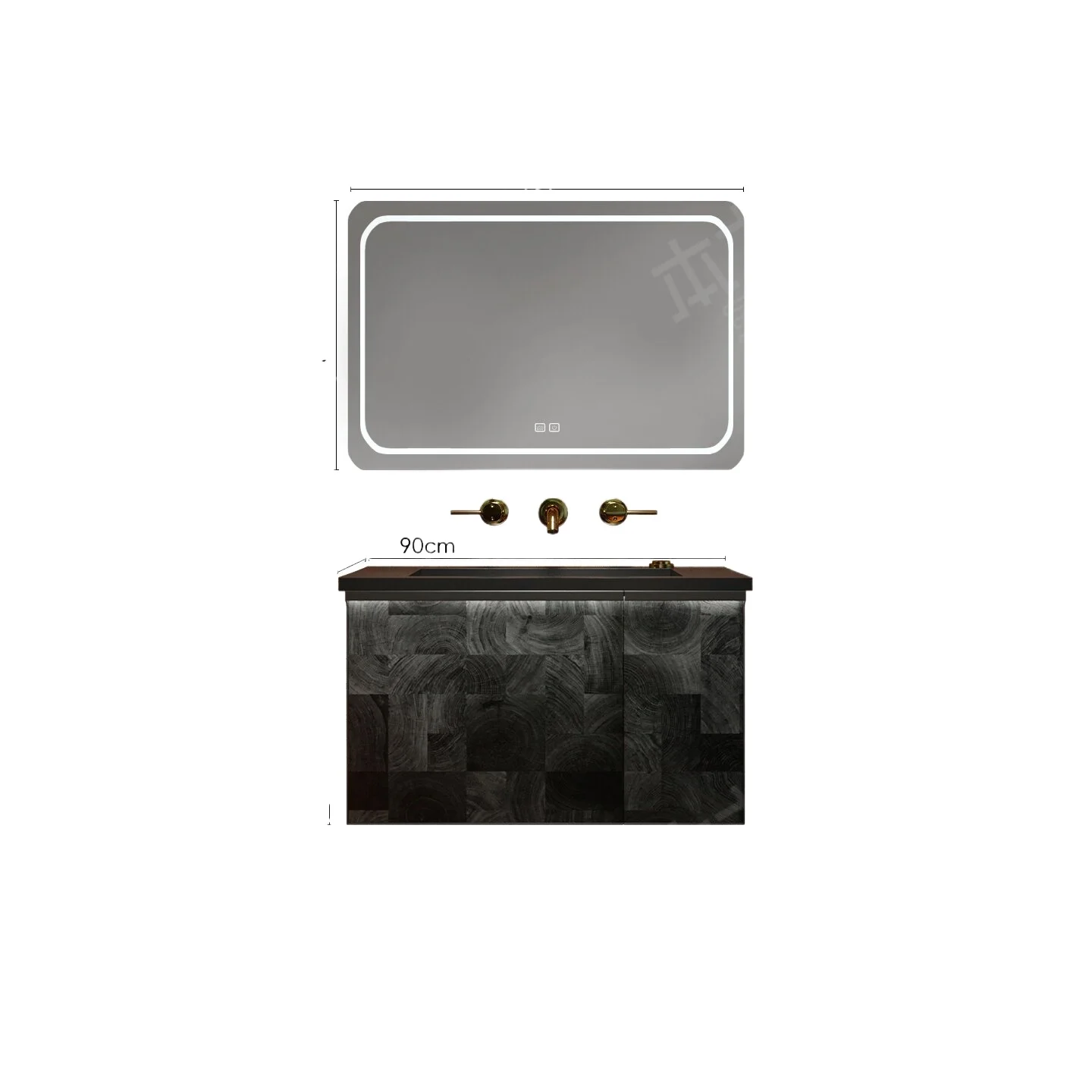French Light Luxury Texture Parquet Bathroom Cabinet Washbasin Combination Rock Slab Integrated Basin Washbasin Customization