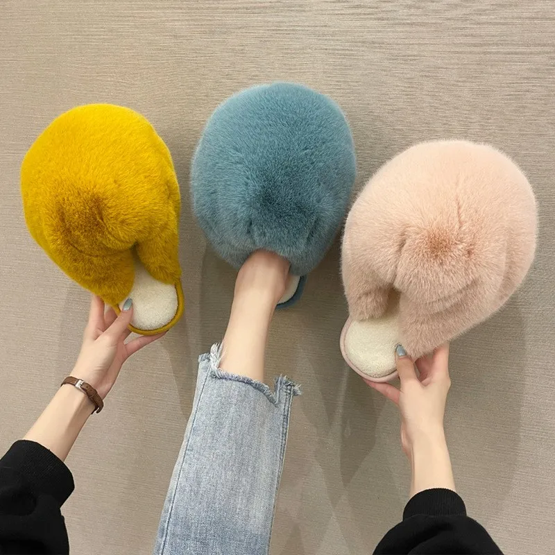 

Warm Plu Cotton Slippers Women's Fall Winter Indoor Couple Home Use Anti-Slip Soft Fur Postpartum oes Spring Korean Sle...