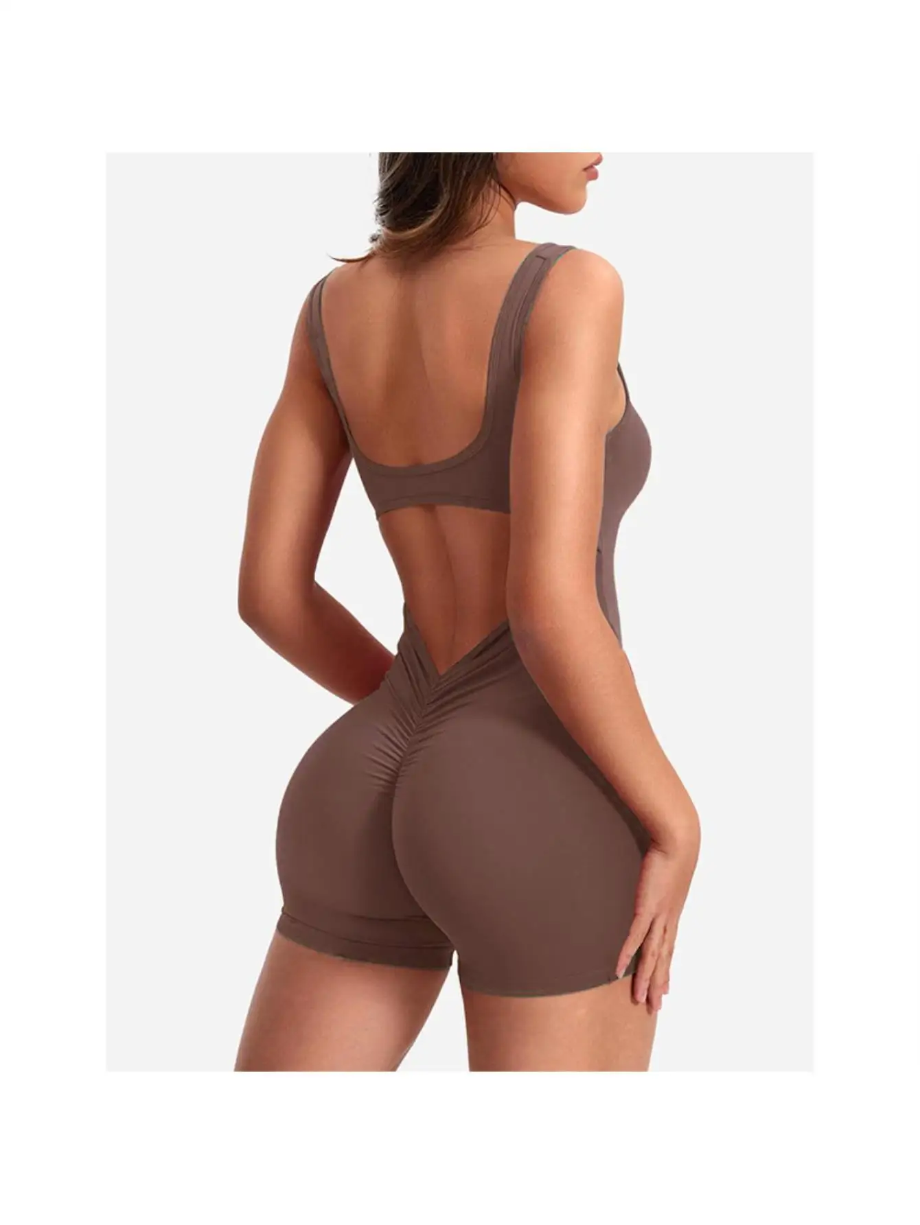 

Женский бесшовный комбинезон для йоги с вырезом на спине – эластичный, формирующий фигуру, цельный спортивный ромпер, подтягивающий и моделирующий активный боди