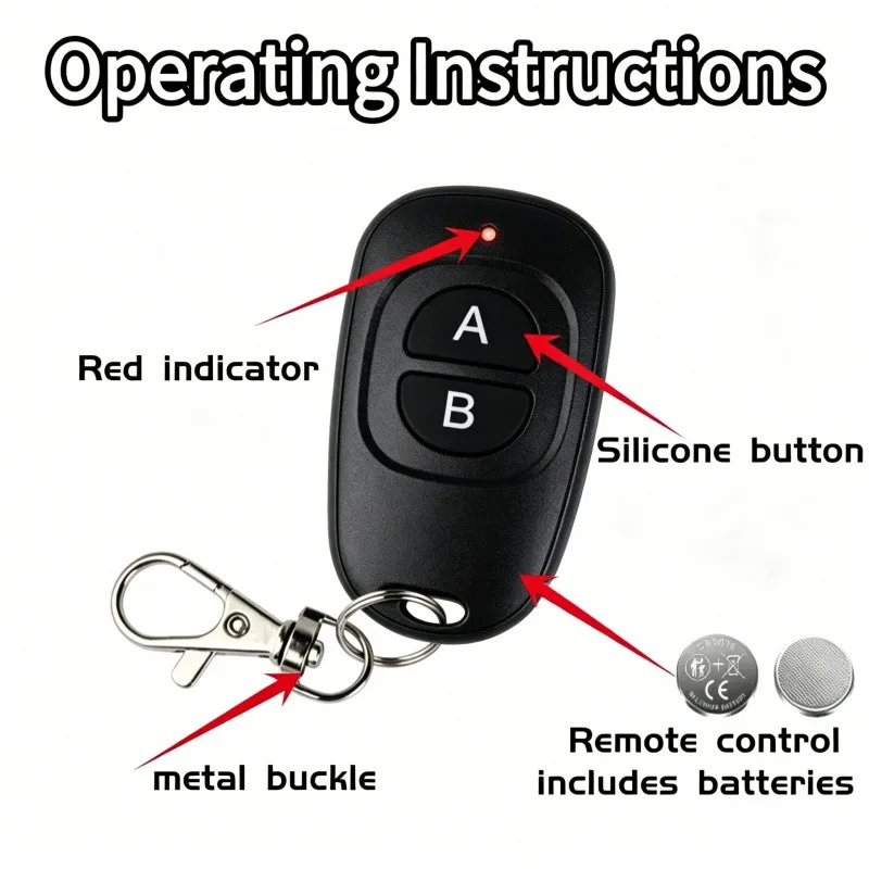Relay Receiver + AB Transmitter AC 220V 20A 1CH 433Mhz Wireless Remote Control Switch RF For Electric Appliance Lamp