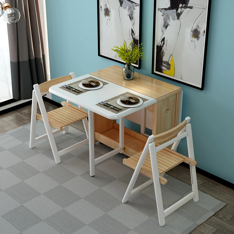 Dining table and chair combination all solid wood folding household retractable small apartment European rectangular multi