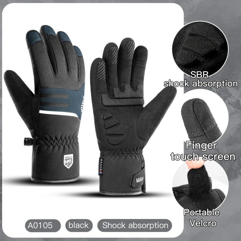 Men Winter Warm Waterproof Riding Gloves Outdoor Sports Running Motorcycle Ski Touch Screen Fleece Glove Non-slip Full Fingers