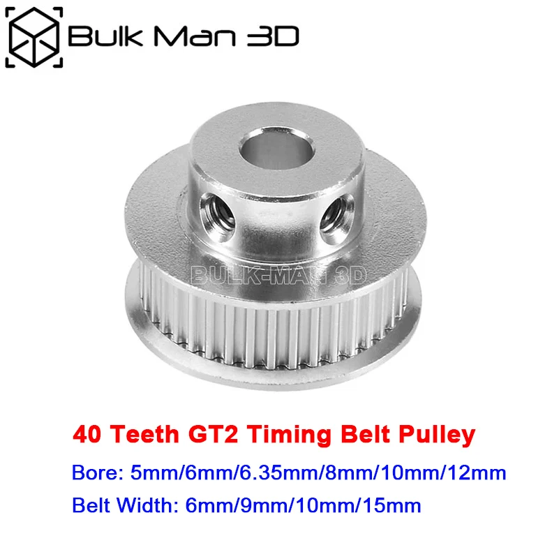 GT2 40 Teeth Aluminum Timing Belt Pulley Wheel Bore 5mm/6mm/6.35mm/8mm/10mm/12mm for GT2 Belt Width 6mm/9mm/10mm/15mm