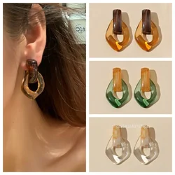 Colorful Clear Resin Acrylic Drop Earrings for Women Vintage Geometric Shaped Stud Earring Wedding Party Jewelry Accessories