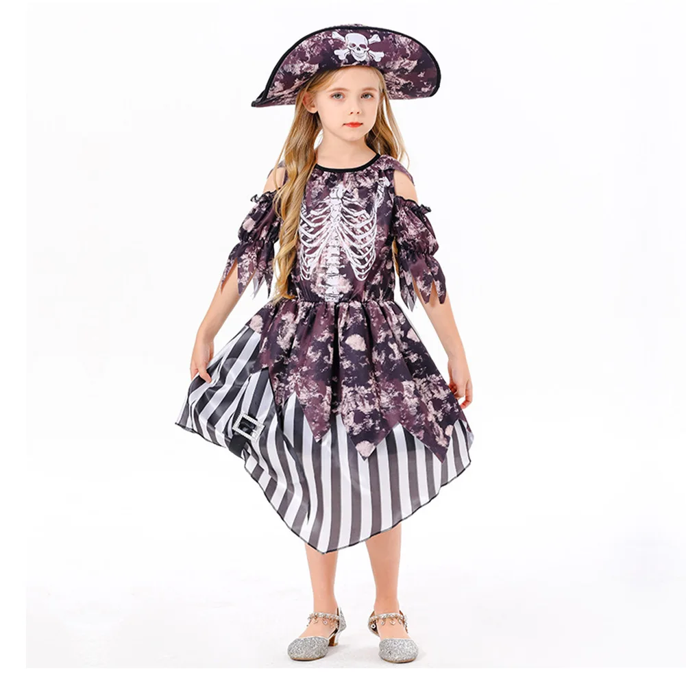 Medival Pirates Stage Performance Cosplay Kids Girls Costume Children Roleplay Hat Dress Outfits Halloween Party Fantasia Suit