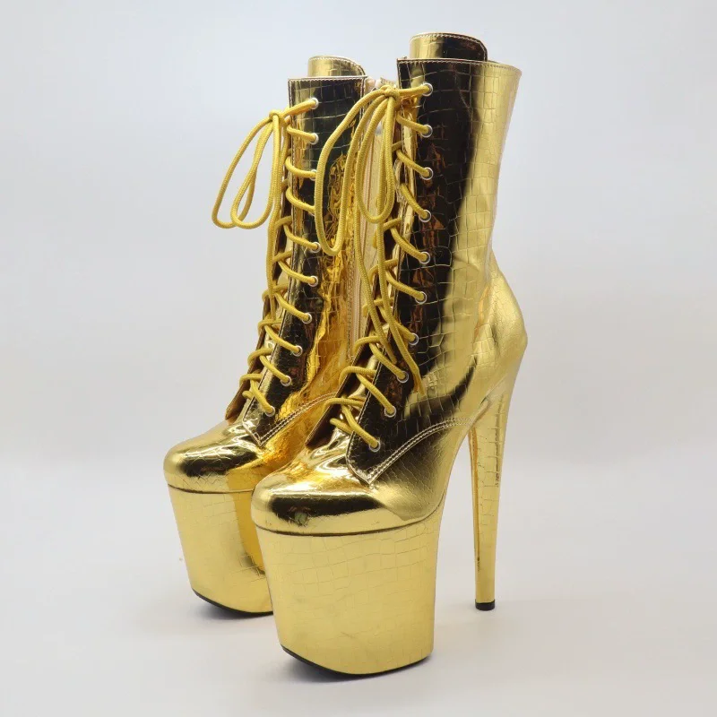 Golden short boots, nightclub model dancer shoes, pole dancing shoes for performances, snake pattern super high heels