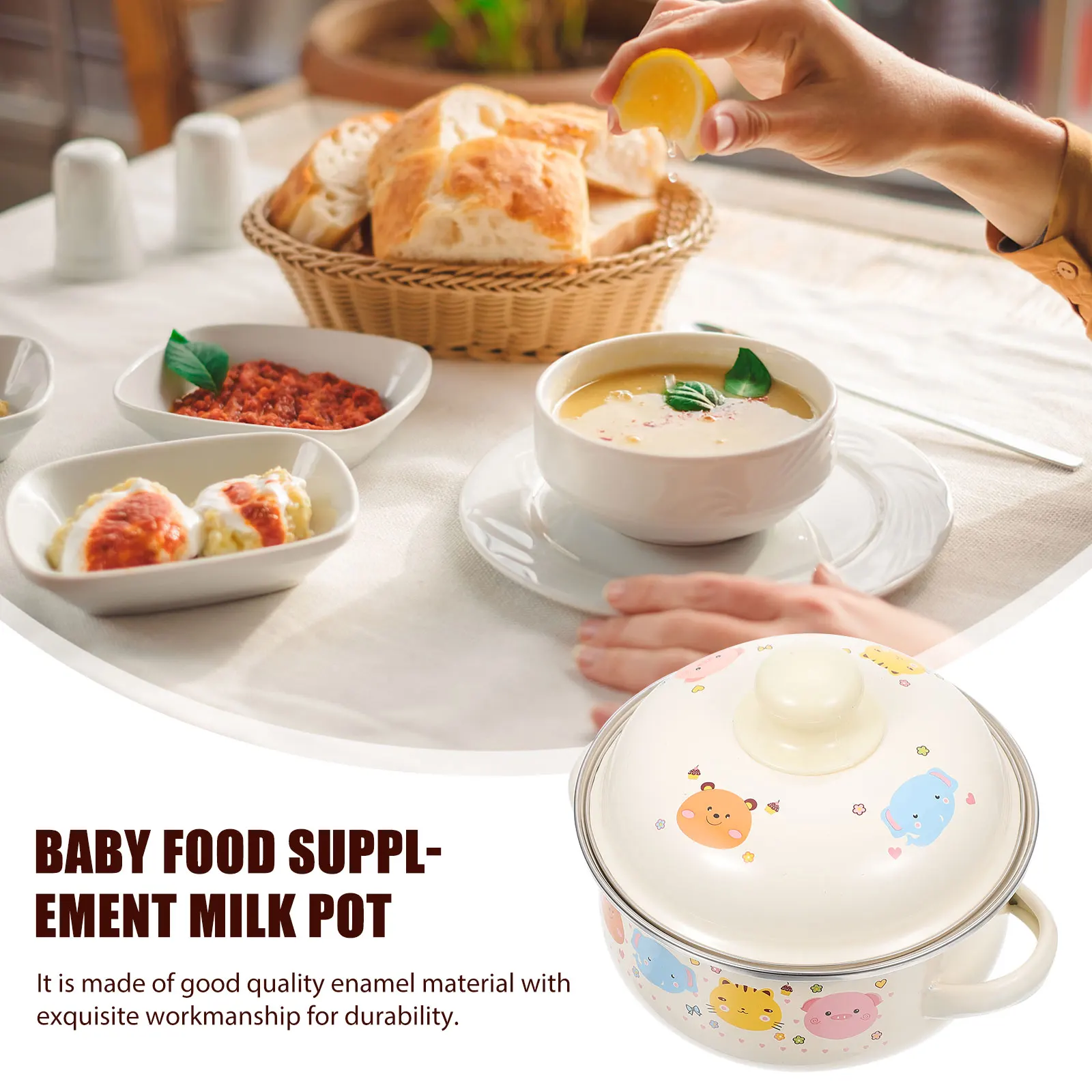 

1pc Cute Enamel Milk Heat Insulated Non Slip Handle Kitchen Stockpot Even Heating Good Heat Preservation Stew for Dough