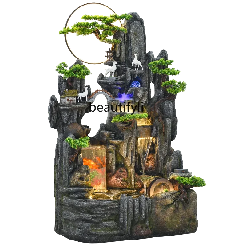 

Modern fish tank, flowing water ornament, circulation, lucky living room, feng shui wheel, living room opening gift