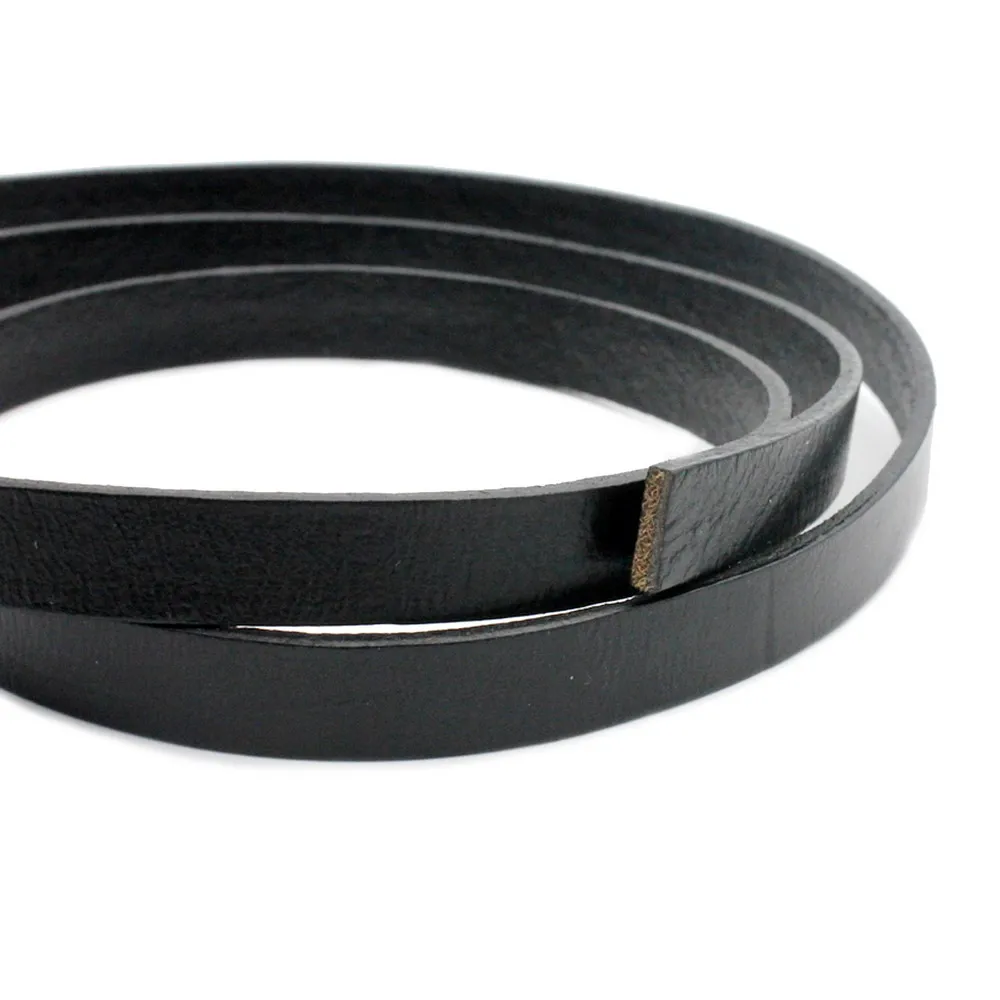 ShapesbyX 10mm Black Flat Real Leather Band 10mmx2mm Genuine Leather Strip Jewelry Making Bracelet Cord