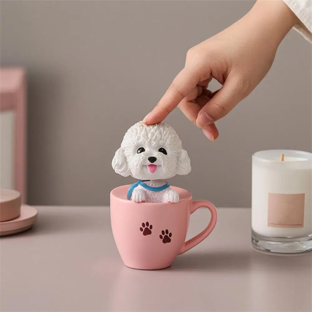 Teacup Dog Car Accessory Shaking Head Dog Car Ornament Resin Teddy Schnauzer Dog Car Air Freshener Ornament Heat Resistant