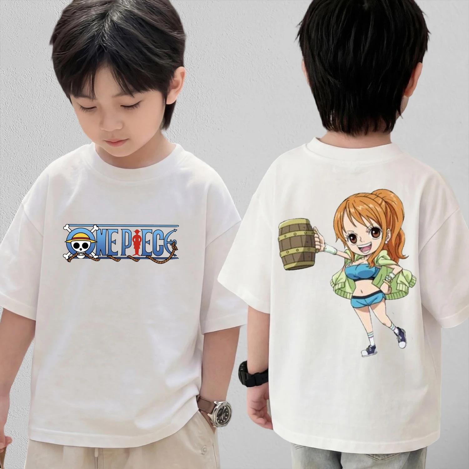 

Футболка для косплея в стиле аниме One Piece, хлопковые топы с короткими рукавами, повседневная свободная футболка в стиле ретро для мужчин, женщин и детей, одинаковые комплекты для всей семьи