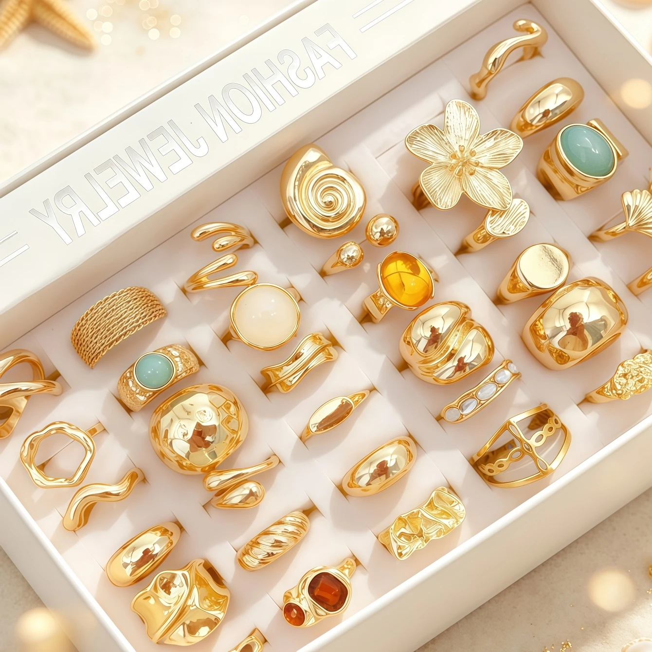 10/15/20/30/50/100Pieces Fashion Flowers Geometric Irregular Line Open Rings Set For Women Mix Style Trendy Jewelry Party Gifts