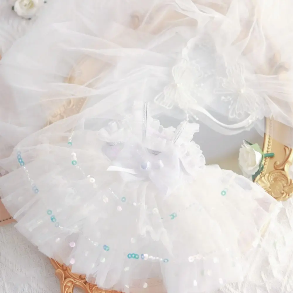 فستان الزفاف 20 سنتيمتر ملابس دمى القطن الأبيض الشاش تنورة فستان دمية القطن الزي فستان صغير لطيف 20 سنتيمتر دمية زهرة فستان