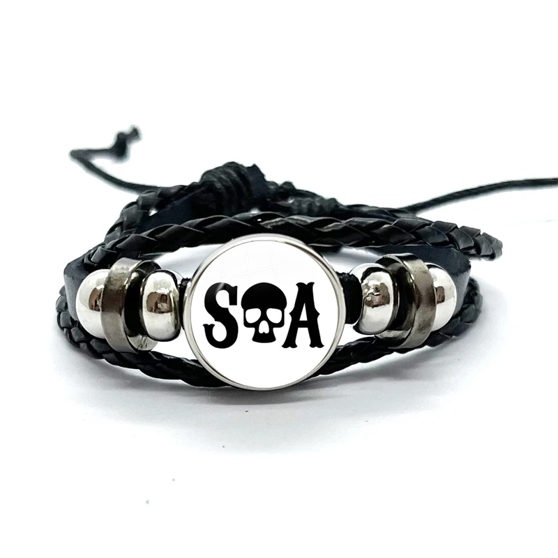 Sons Of Anarchy LOGO Leather Bracelets Freedom Symbol Pendant анархия Glass Dome Bracelet & Bangles Rock Punk Jewelry Gifts