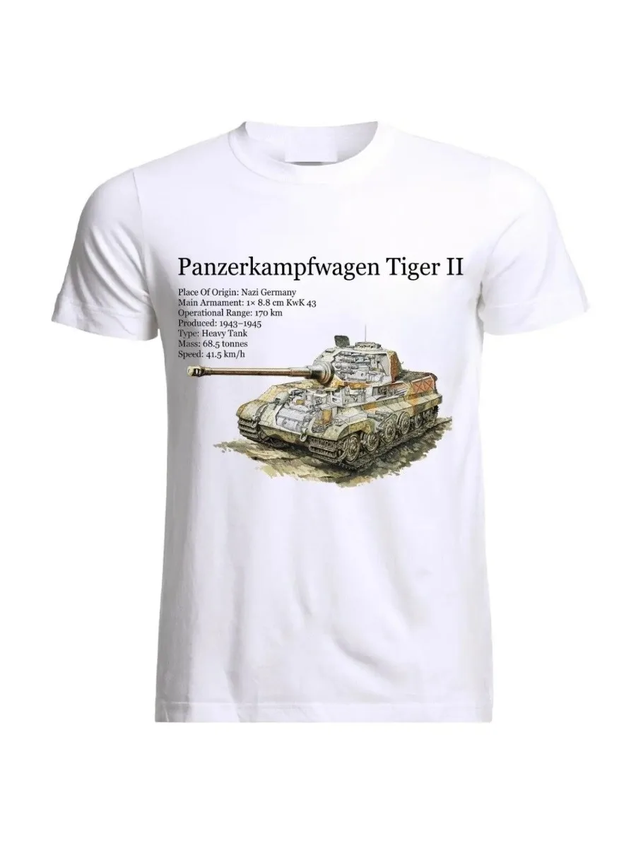 PzKpfw Tiger 2 Tank Panzer Armure  Army War Wehrmacht Men T-Shirt Short Casual 100% Cotton Shirts