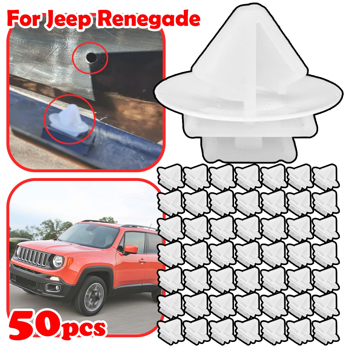 

50pcs Front Wheel Arch Flare Trim Moulding Bumpstrip Clips For Jeep RenegadeTrim Moulding Clips 71775718 856540 Plastic Fastener