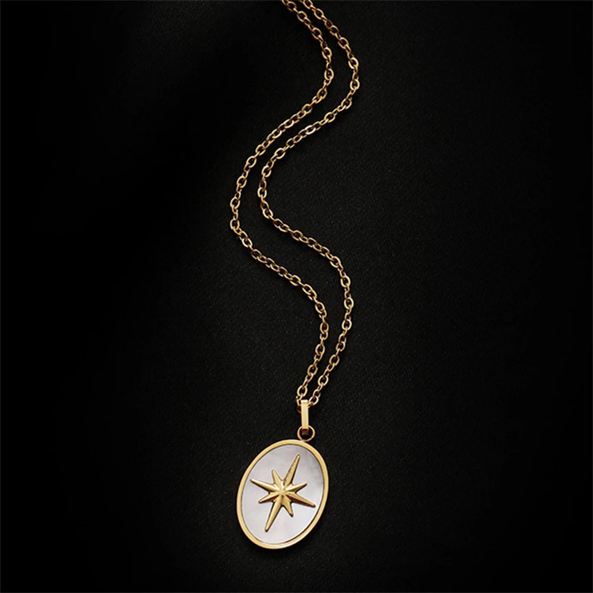 316L Stainless Steel Natural Seashells Eight Pointed Star Pendant Clavicle Chain Necklace For Women Fashion Jewelry Party Gift