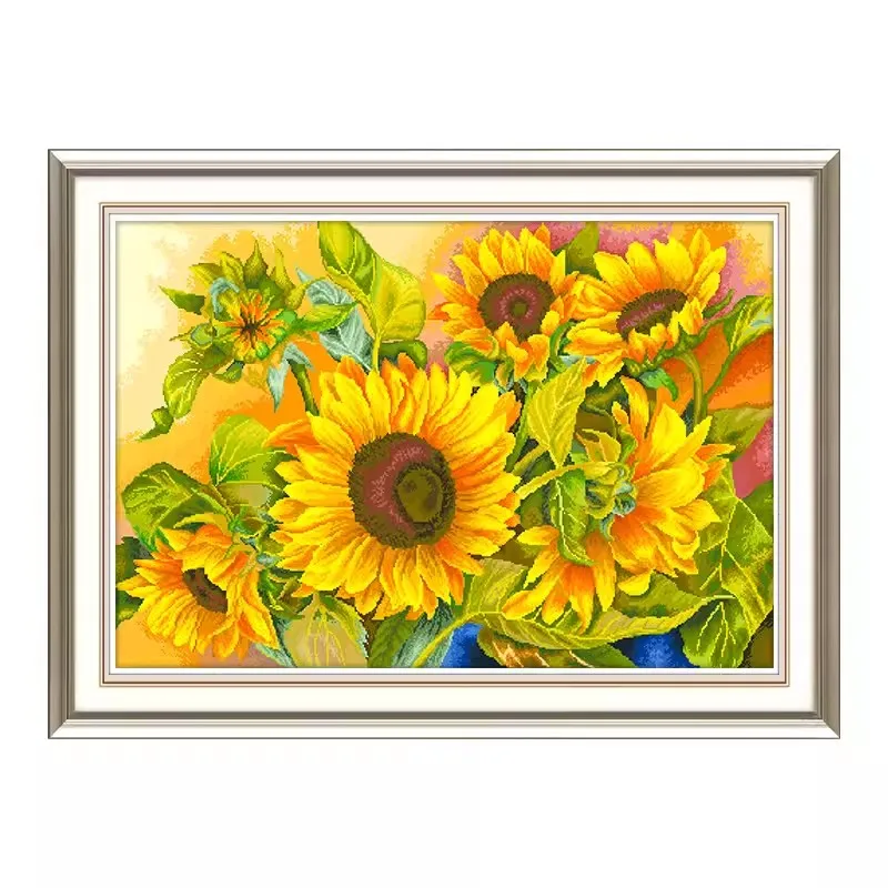 11CT 110x75cm Sunflowers Embroidery DIY Chinese Style Printed Kits Cross Stitch Needlework Sets Home Decor Crafts 86 Colors