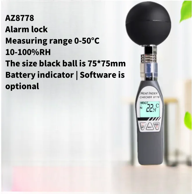 

AZ8778 Black ball temperature and humidity tester, heat index alarm function heat stroke prevention