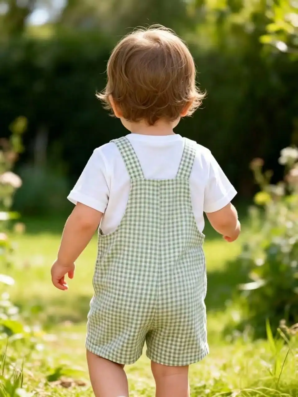Kleines Mädchen-Set mit kariertem, knopfverschlossenem, ärmellosem Jumpsuit und dicken Schulterträgern, Kinderkleidung, Oberteil und Shorts, Outfit für Ba – Detail 4