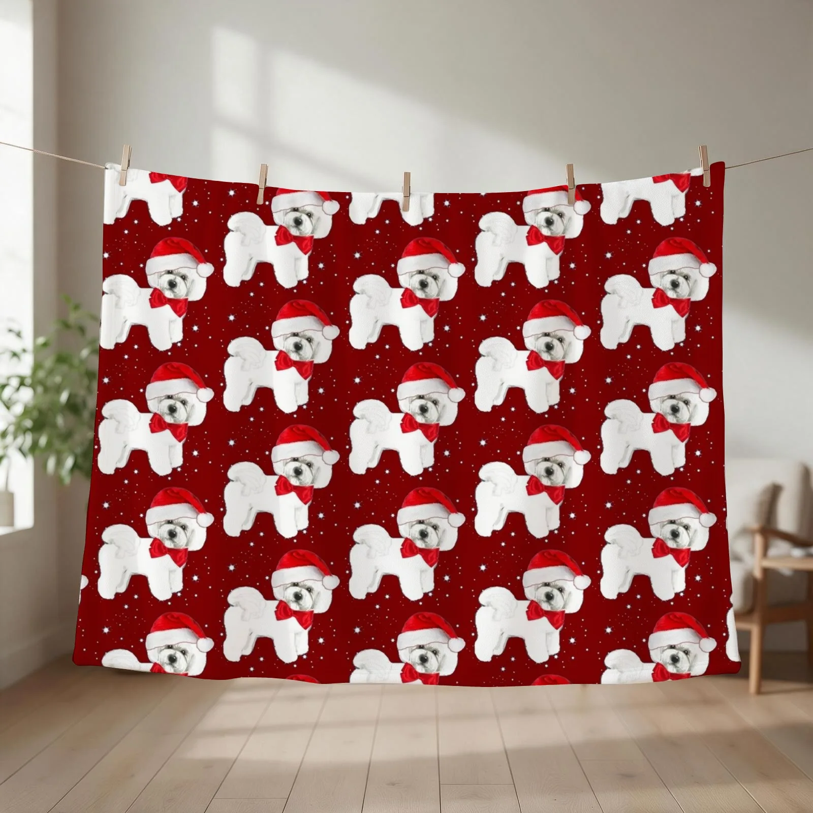 Bichon Frise Santa Hat Throw Blanket Stuffeds valentine gift ideas Soft Plaid Heavy Blankets