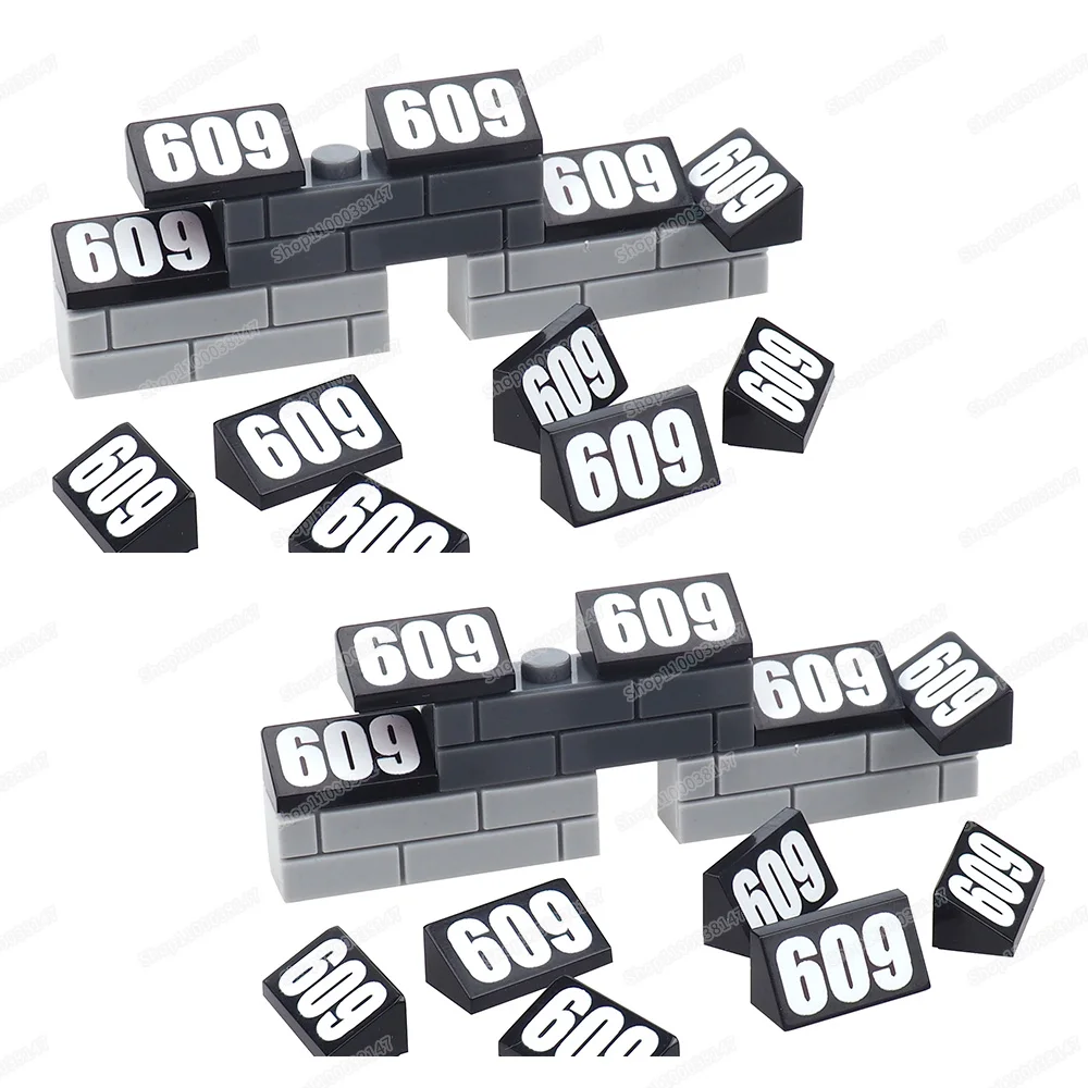 Numbers 609 Pattern Building Block 85984 Printed 1x2 Ramp MOC figures Equipment Military Models Scenes Accessories Gift DIY Toys