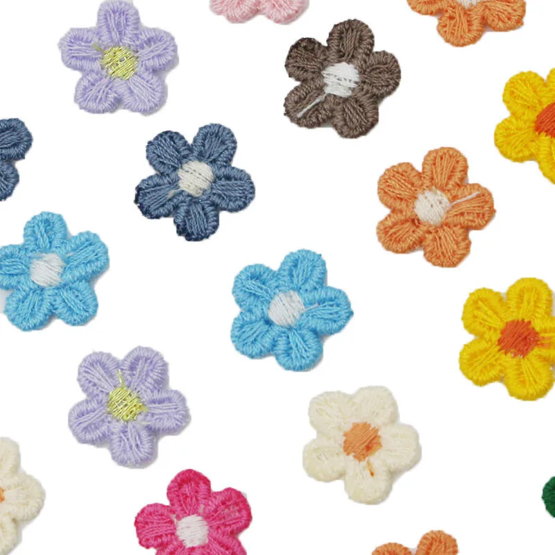 

(50Pcs/pack)15mm Mini Embroidery Flower Stickers Clothing Accessories Felt Fabric Patches Lace Decorations Home Headwear Holiday