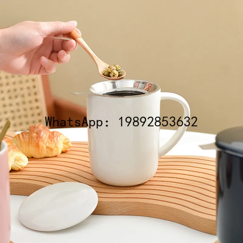 

DSA Ceramic Mug with Lid with Tea Leak Tea Water Separation Bubble Tea Cup Office Drinking Cup
