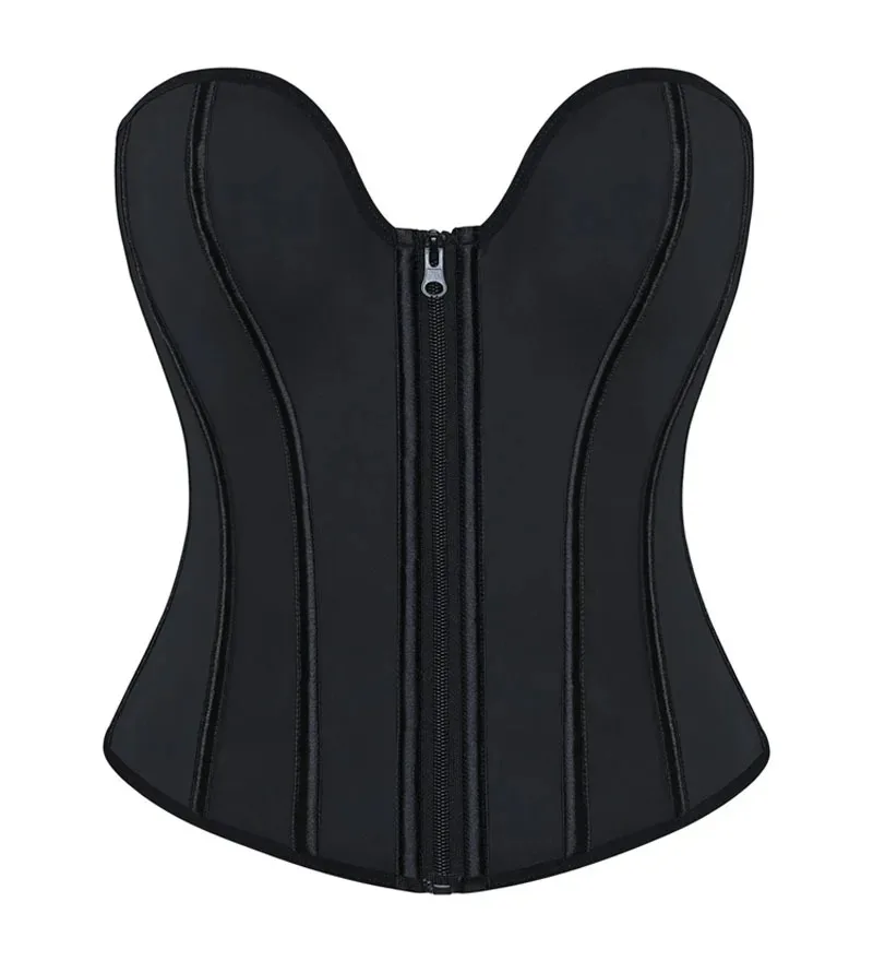 

Черный женский корсет с завышенной талией, латексный корсет на молнии спереди, спортивный пояс, корректирующий фигуру, топ, сексуальные бюстье без бретелек