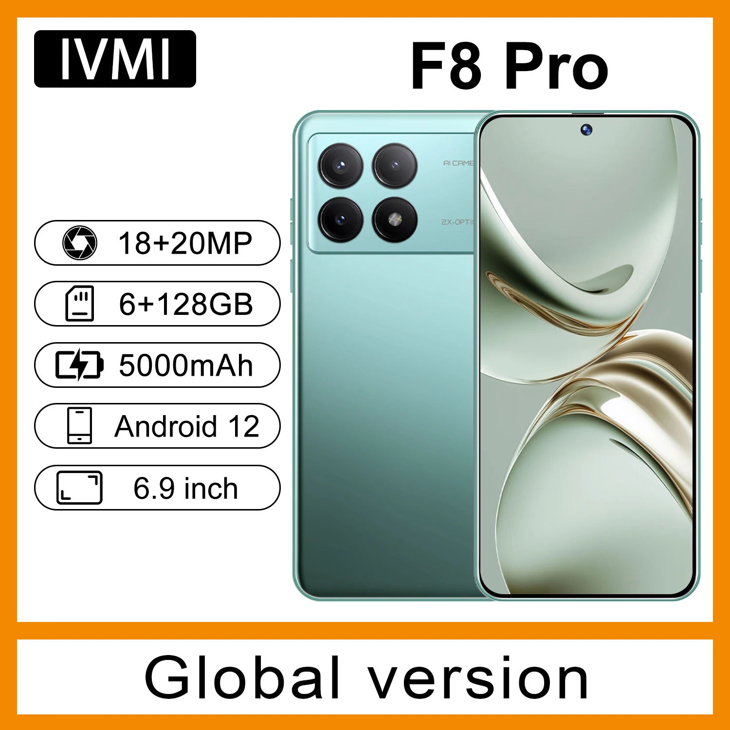 IVMI F8 Pro Smartphone Runs on Android12, Has 6GB of RAM and 128GB of Storage, Features a 6.99-Inch Screen, and Supports Google