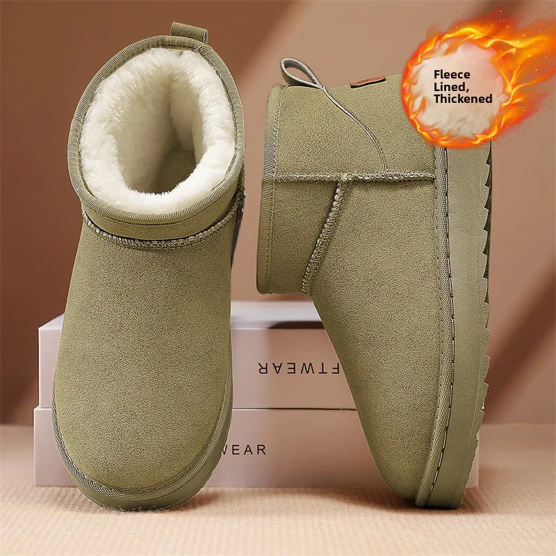 

Men's Winter Thickened Fleece Lined Snow Boots Warm Bread Shoe Fur Leather Integrated Northeast below 40 Degrees Cold Resista...