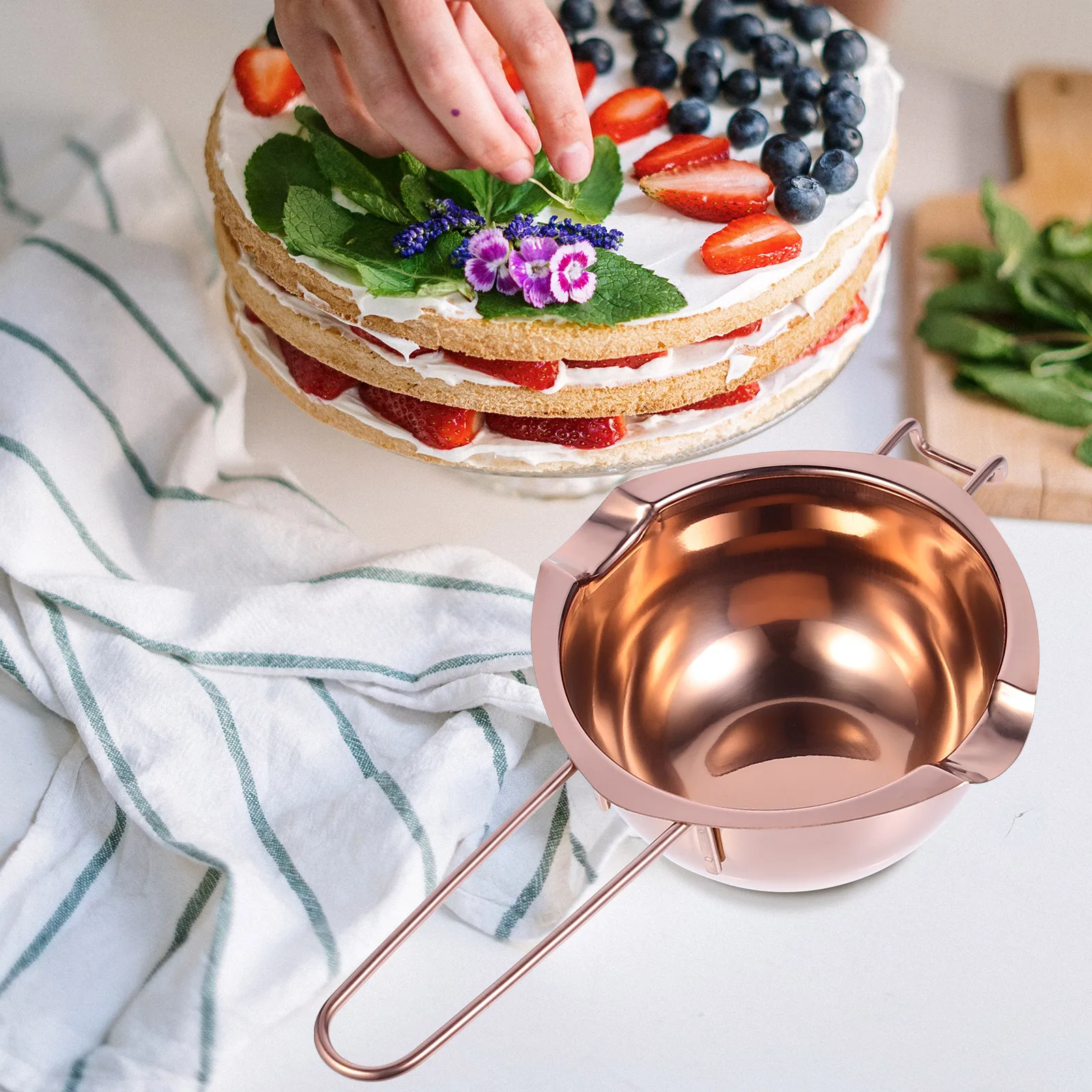 

Melting Bowl Stainless Steel Chocolate Heating Pot Kitchen Tool Extended Handle Easy Pour Design Baking Cooking Utensil