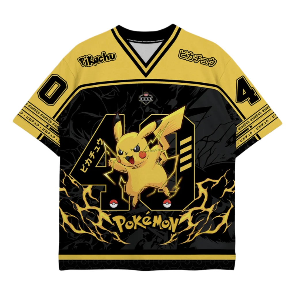 

Футболка Potdemiel Electric-type Pikachu Oversized Jersey для взрослых и детей, семейная, летняя, быстросохнущая, мягкая, легкая, удобная