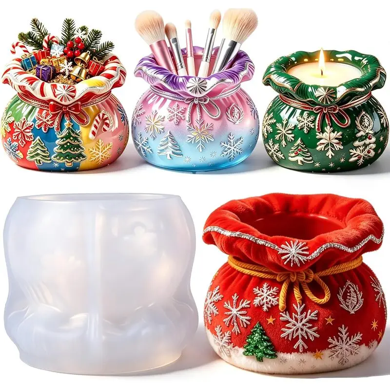 1. Moules en résine époxy sur le thème de Noël, vendus en lots, moule en silicone pour bougeoir de type « sac porte-bonheur », idéal pour les décorations de fêtes de Noël, Ca