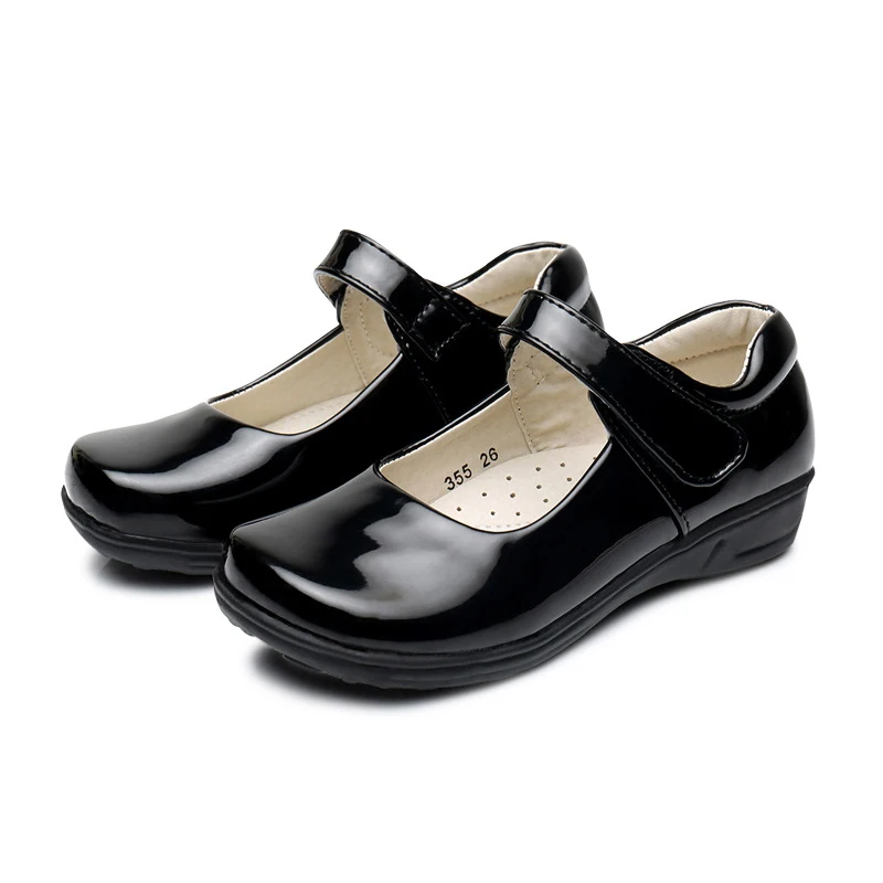 Girls Leather Shoes For Children PU Leather School Black Princess Shoes Dress Flower Wedding White Kids Flat Etiquette Shoes