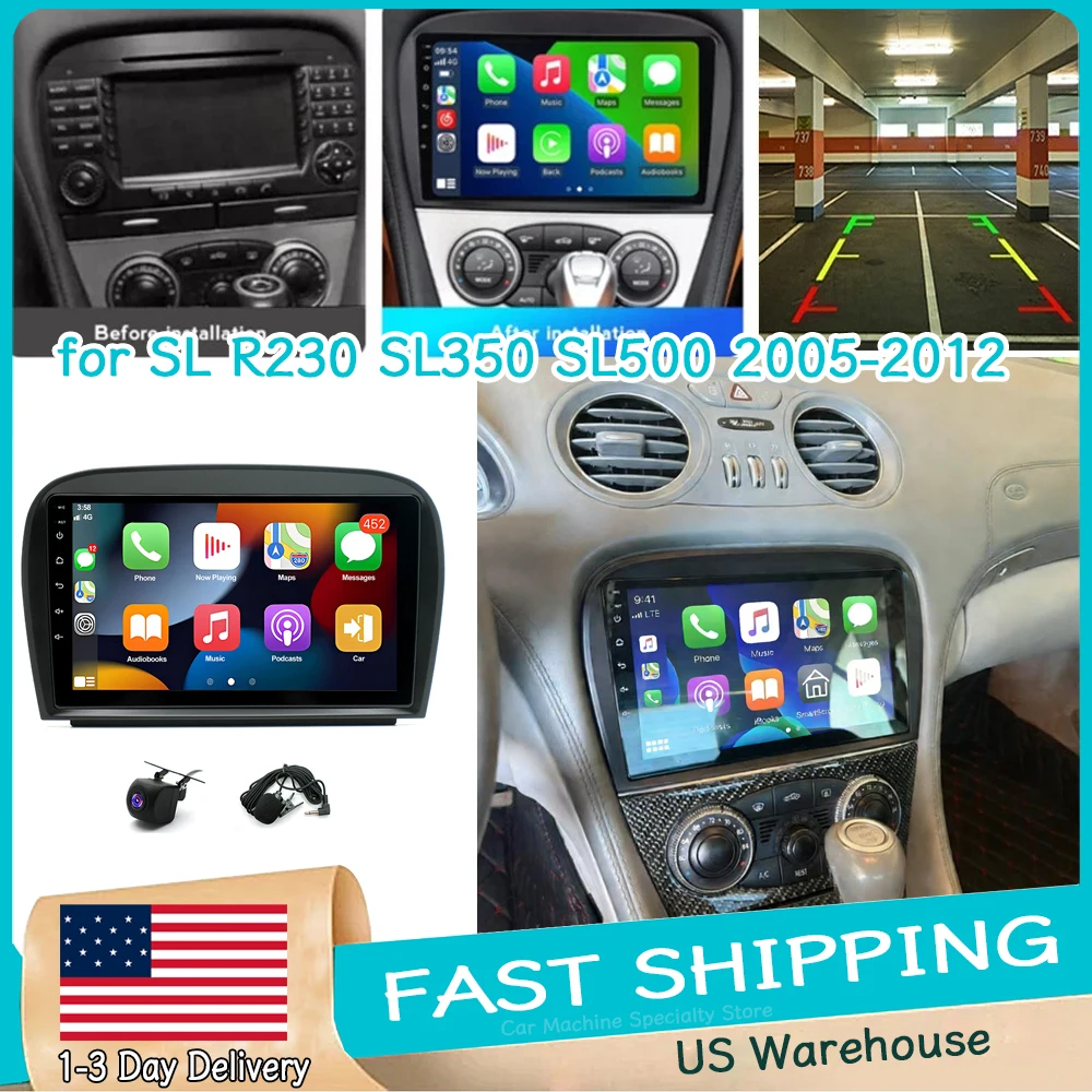 

9''Android15 Car Stereo GPS 4+64G for Mercedes-Benz SL R230 SL350 SL500 2005-2012 with Carplay Android Auto Wifi FM/RDS SWC