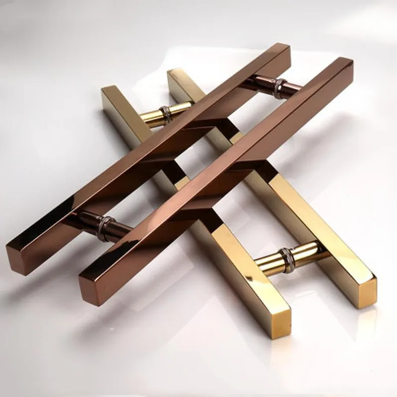 Ouro Brilhante Rosa Ouro Engrossado Maçaneta Porta de Vidro Maçaneta Push Pull Alça Tubo Quadrado Xyls011 Aço Inoxidável