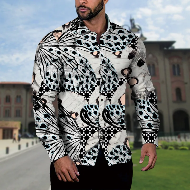 

2023 Autumn New Male 3D Printed Matching Color Printed Shirt Fashion European Size Comfortable Long-sleeved Shirt Cardigan