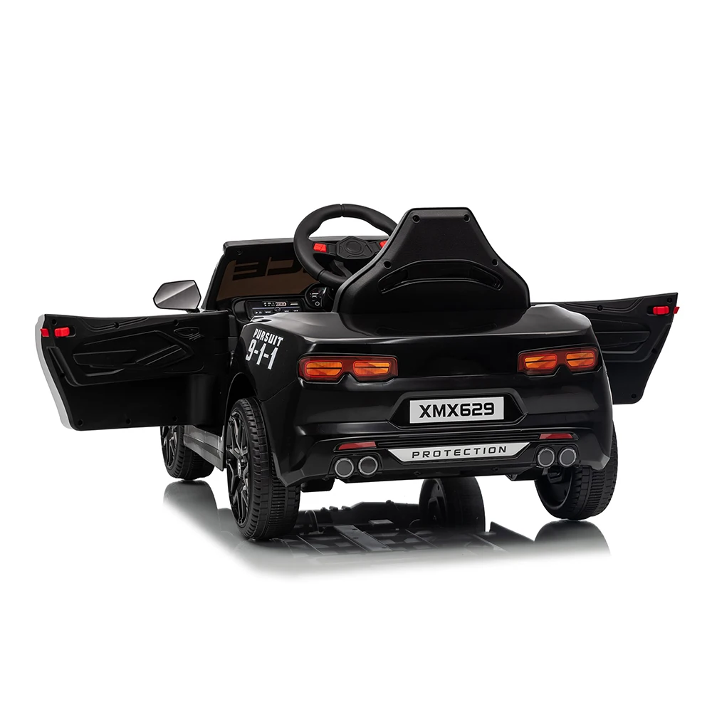 Polizeiauto-Fahrt auf Elektroauto für Kinder, Aufsitzspielzeug, Cop-Autos mit Fernbedienung, Alarmtöne, Megaphon, blinkende Lichter