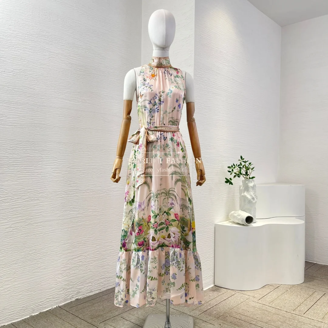 

Hem Ruffles Women Holiday Mini Dress Golden Floral Print Summer Design High Quality White Off The Shoulder Irregular