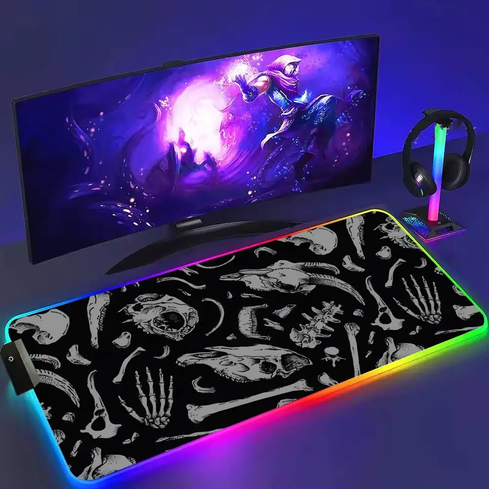 

Dinosaur Fossils Mouse Pad Large RGB Gaming Mousepads LED Light Locked Edges Game Accessories PC Keyboard Table Mats XXL 90x40cm