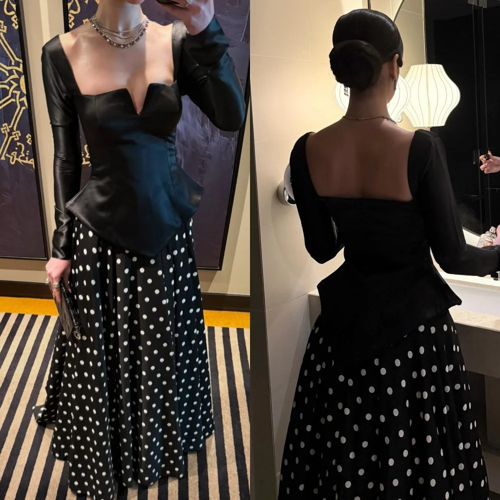 Customized Matching Modern Style Pleat A-line Square Neck Long Dresses Bespoke Occasion Dresses Elegant Sizes Available Classic