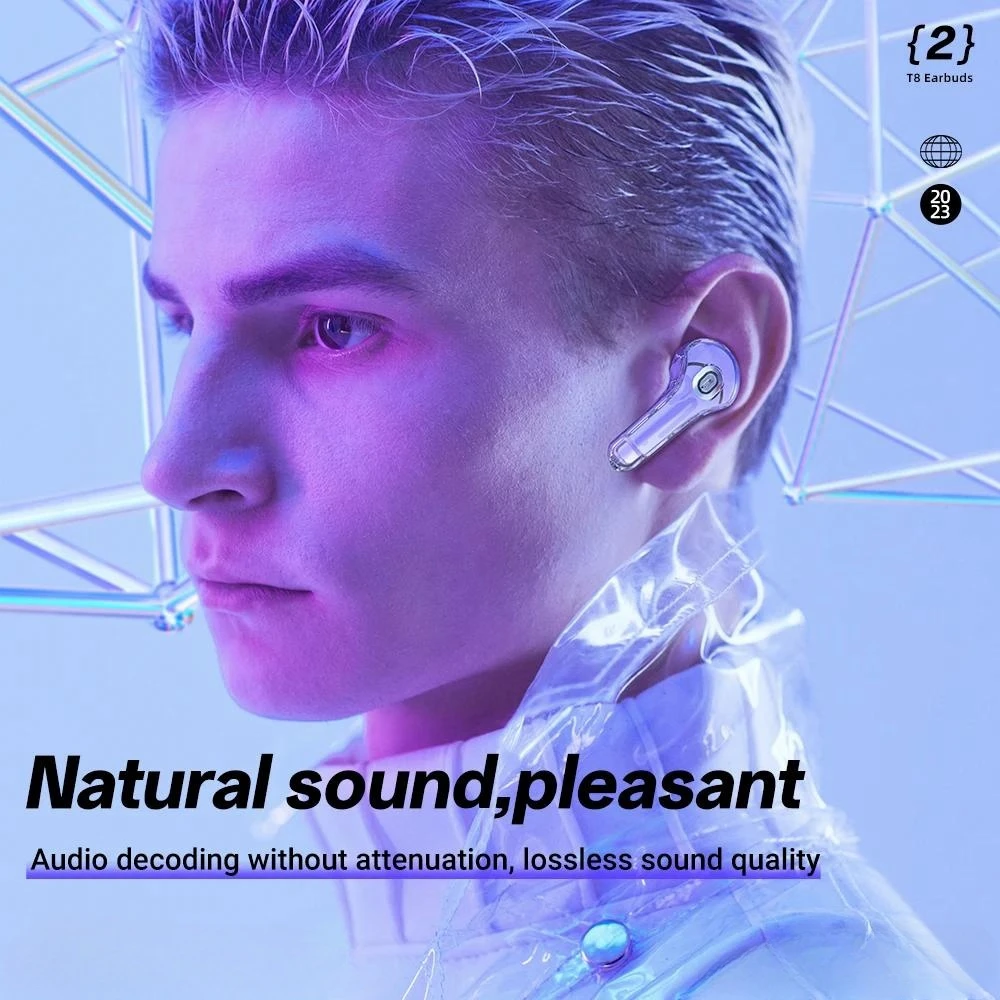 T8 Transparent ENC Noise Reduction Game Bluetooth Headphone Long Battery Life 3D Sound Field and Bass Bluetooth 5.3 Headset