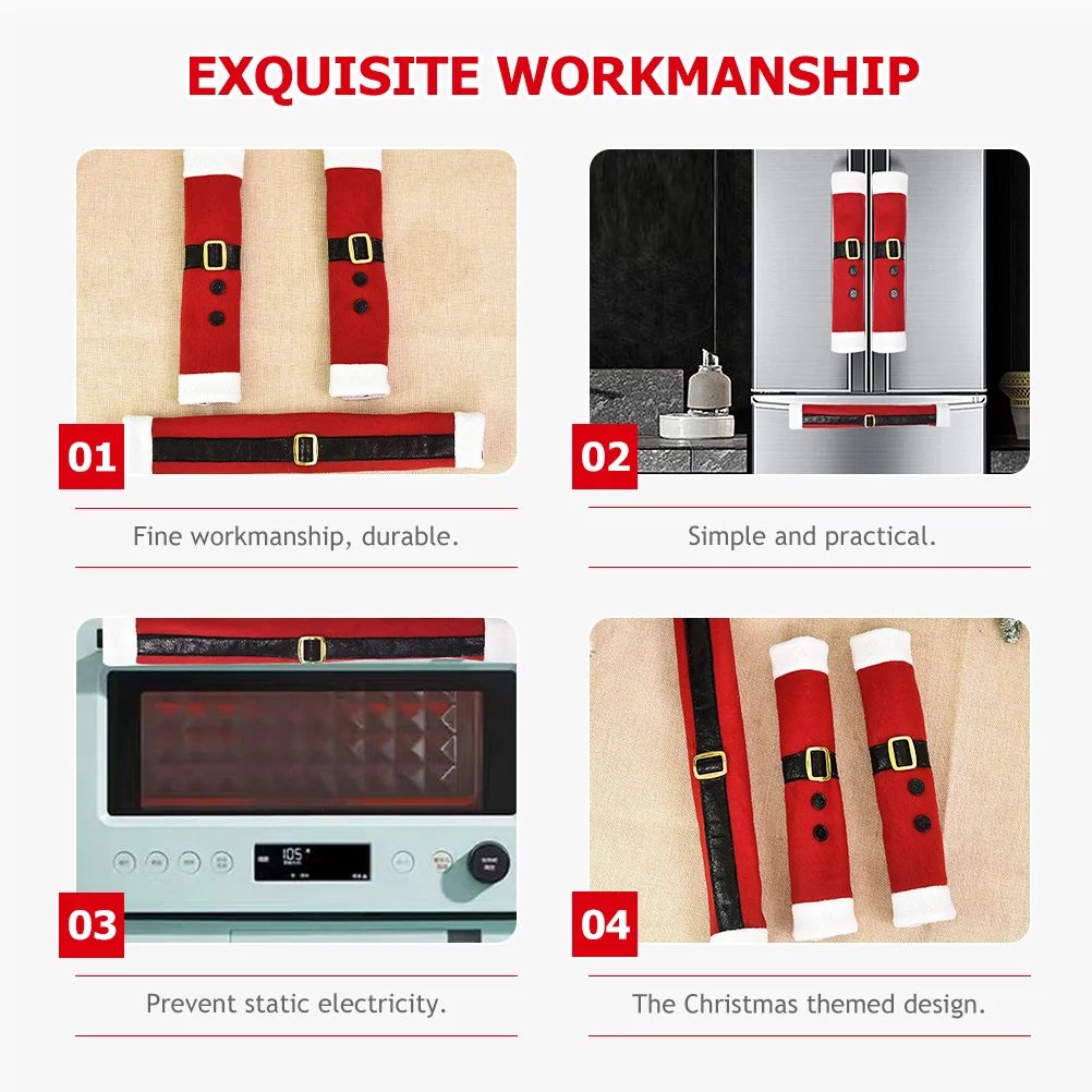 

3pcs Refrigerator Handle Covers Christmas Fridge Door Protector Brushed Cloth Appliance Handle Cover Oil Resistant Anti-Static