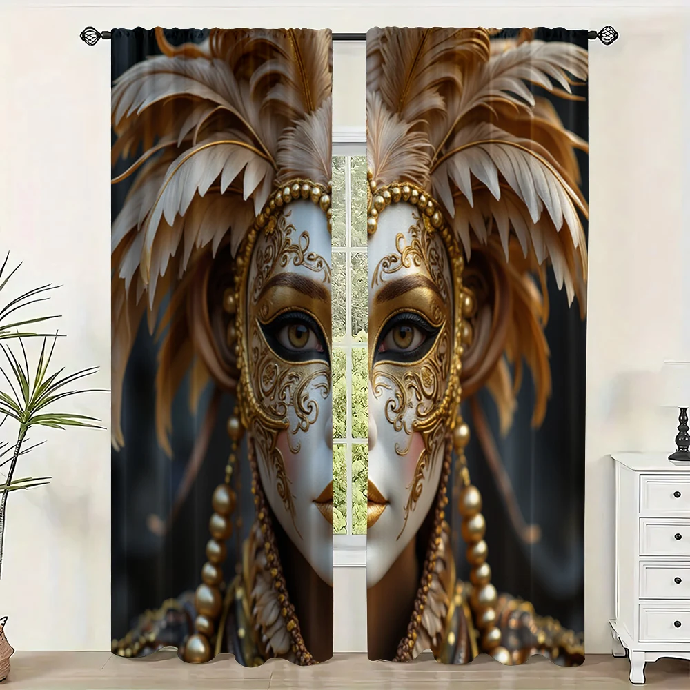 2pc,  Curtain Venice Carnival Mask Versatile Polyester Fabric,Without Electricity Versatile Perfect for Holiday Family Party