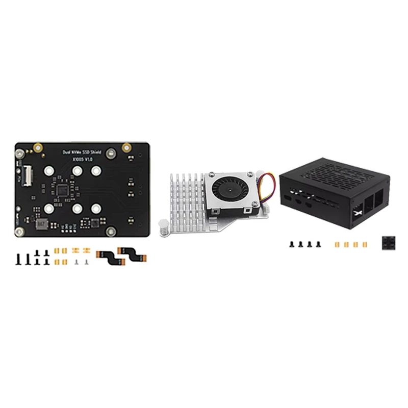 X1005 Dual NVME SSD Shield With Cooler+Case Pcle To M.2 Dual SSD For Raspberry Pi 5 Supports Hailo-8 AI  Accelerator