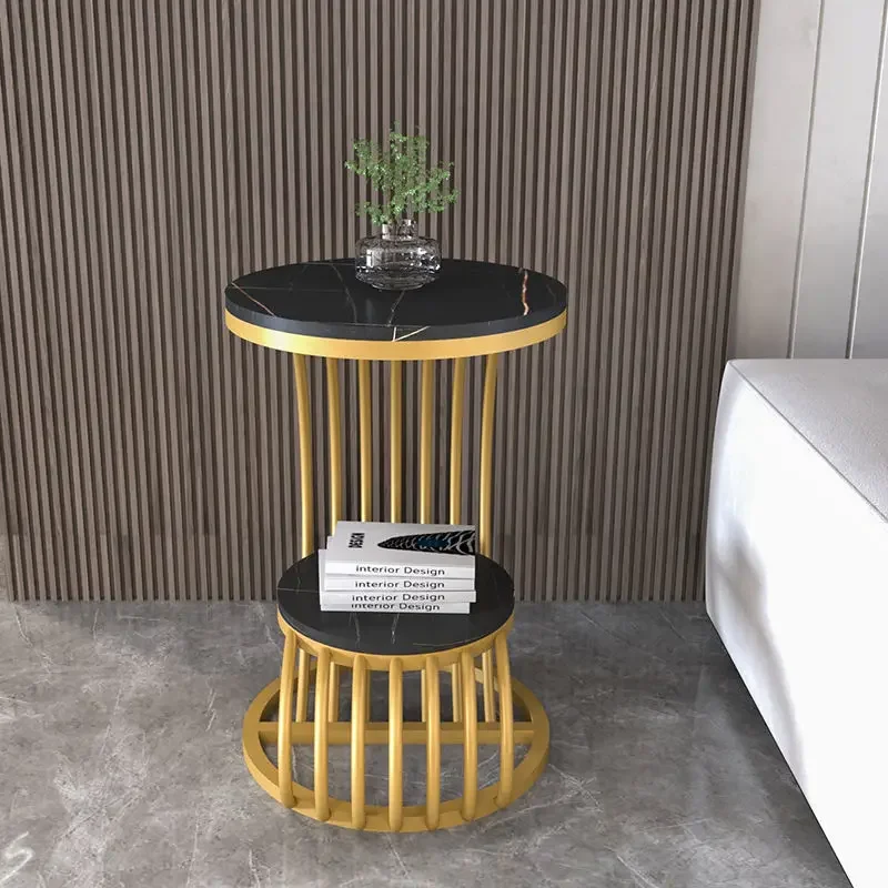 Nordic Luxury Side Table Living Room Sofa Coffee Balcony Small Round Wrought Iron Slab Creativity Modern Living Room Furniture