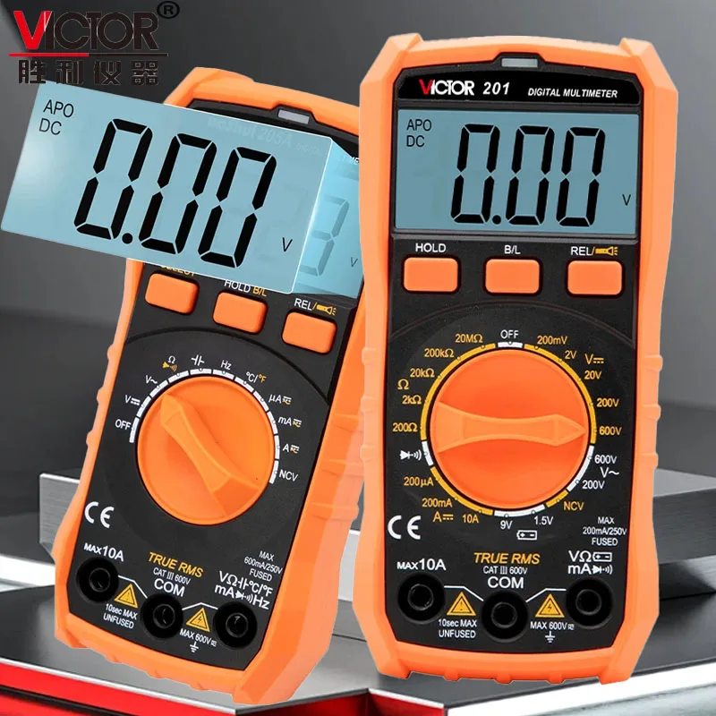 VICTOR VC201 VC202 VC203 Hand‑held Digital Multimeter DMM for AC DC Voltage Current Resistance Capacitance Electrical Repair