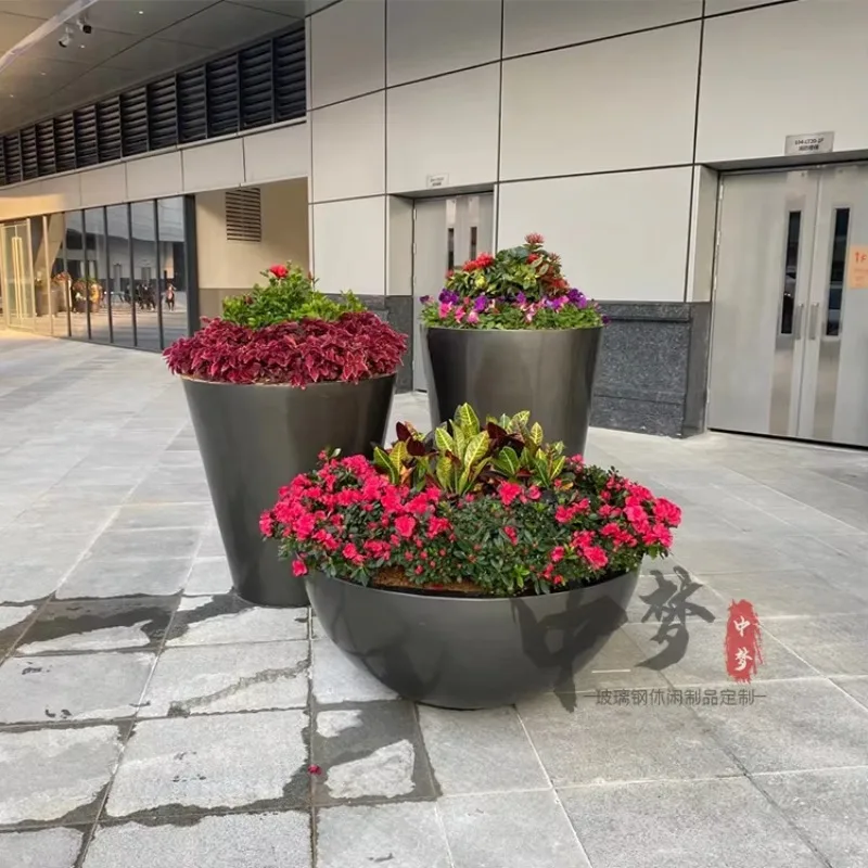Hxl outdoor commercial street floral arrangement fiberglass large planter set