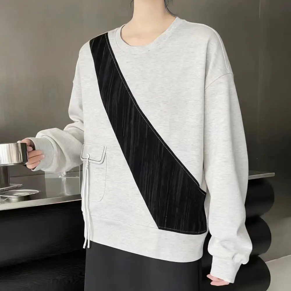 

Spring New Women Hoodie Patch Pocket Contrast Color Long Sleeve Casual Loose Top